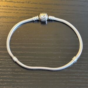 Authentic Pandora Moments Sterling Silver Barrel Clasp Snake Chain Bracelet, 8”
